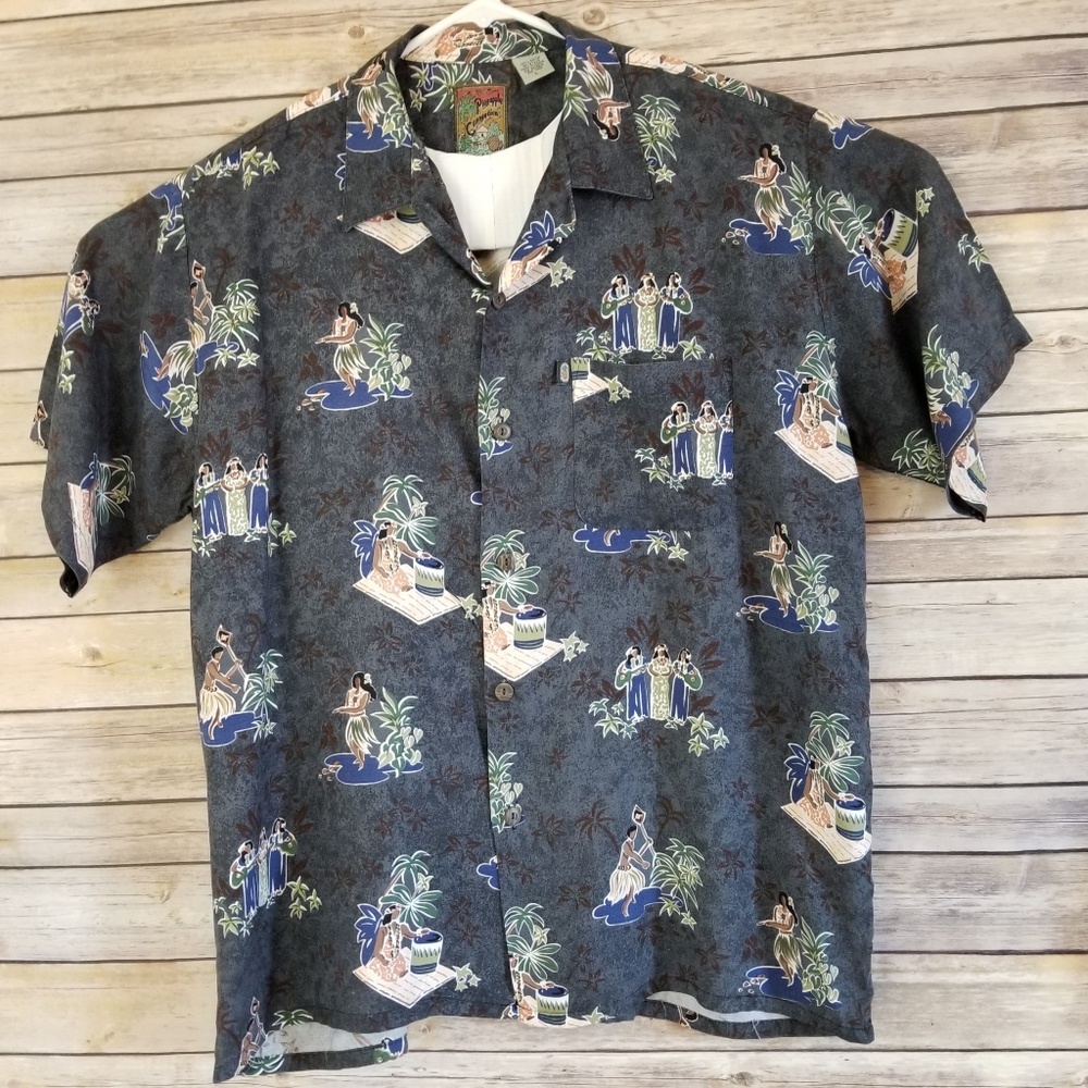 Pineapple Connection Black Hawaiian Rayon Sz L